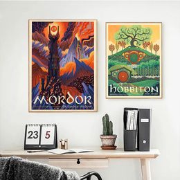 Ring Art Poster Retro Travel Abstract Canvas Painting Vintage Film Mordor Castle Lord Magic Wall Art Picture Kid Room Home Decor