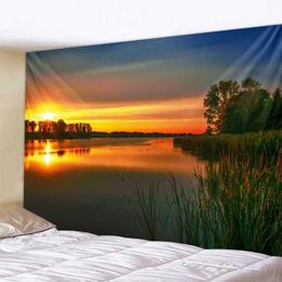 Landscape Tapestries Beautiful Sunset Tapestry Reed Wall Tapestry Wall Hanging Wall Tapestries Wall Art for Bedroom Living Room Decoration R0411