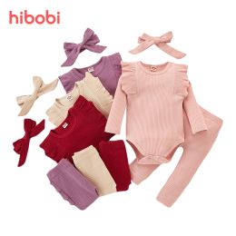 Trousers hibobi Autumn Baby Clothes Set Newborn Infant Girls Ruffle TShirt Romper Tops Leggings Pants Outifits Clothes Set