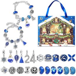 24 Days DIY Advent Calendar Jewelry Gift Box Blue Jewelry Bracelets Set for Girls Kids Countdown Christmas Advent Calendar 240325