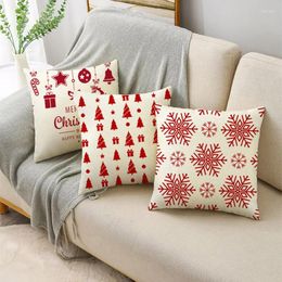 Pillow Red Christmas Decorations Cover Print Bear Snowflower Elk Santa Tree Merry Letter Linen Case Year