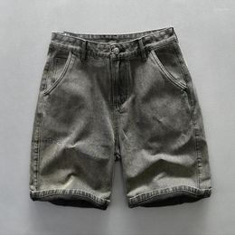 Men's Jeans Vintage Washed Grey Denim Shorts For Men 2024 Summer Fashion Casual Basic Simple Half Youth Male Loose Knee Straight