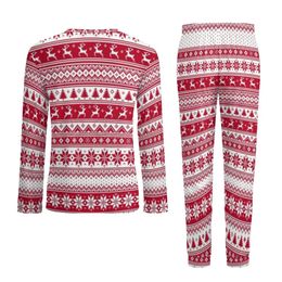 Nordic Christmas Pajamas Daily Two Piece Vintage Print Kawaii Pajama Sets Male Long-Sleeve Casual Graphic Nightwear 3XL 4XL 5XL