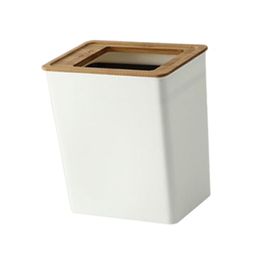 Bamboo Lid Trash can Wastebasket Rectangular for Office Bathroom Bedroom Outdoor