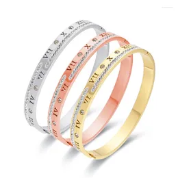 Bangle FYSARA Hollow Out Desgin Stainless Steel Bracelet Engrave Roman Numerals Interzircon For Women Party Anniversary Jewellery