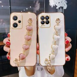 Realme9 Love Heart Wrist Chain Silicone Case For Oppo Realme 8 9 Pro Plus 8i 9i 4g 5g 9pro 8pro Gt Neo C35 Luxury Plating Cover