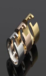 Original Logo engrave designer hollow open FF Ring Extravagant 18K Gold Silver Rose 316L Stainless Steel letter Rings Women men we7869884