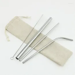 Drinking Straws Family Set Of 3pc Stainless Steel Reusable Metal 1 Pc Cleaner Brush With Pouch Bag 250sets/lot SN526