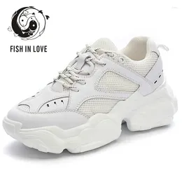 Fitness Shoes FISH IN LOVE Breathable Women Chunky Sneakers 2024Fashion Summer Women's Platform Brand Trainers Ladies Footwear WhiteGY83