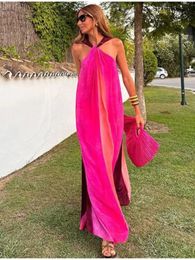 Sexy Halter Off Shoulder Maxi Dresses Women V Neck Backless Floor Length Slim Robes Summer Female Vacation Beach Vestidos 240407