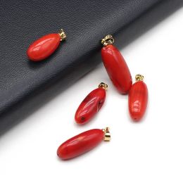 1pc Natural Stone Tiny Coral Pendants Long Water Drop Red Coral for Charm Jewelry Making DIY Women Necklace Earrings Gifts