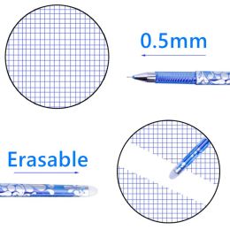 12Pcs/Set Student Magic Gel Pens Blue Black Ink Refills Rods Erasable Pen Set Washable Handle School Office Stationery Supplies