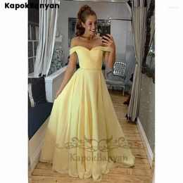 Party Dresses Yellow Satin Beads Off-the-shoulder Zipper Prom Sweep Train Ball Gown