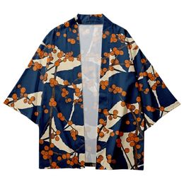 Plus Size 6XL Japanese Traditional Fruit Print Kimono Cosplay Samurai Haori Obi Women Men Cardigan Beach Yukata Asian Clothes