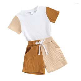 Clothing Sets Toddler Boys Summer Outfits Contrast Colour Short Sleeve T-Shirts Tops Elastic Waist Shorts 2Pcs Clothes Set