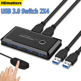 HUBS USB 3.0 2.0 KVM Anahtar 2x4 USB PC Klavye için 4 Out Paylı Anahtarlayıcı 2 Bilgisayar USB Anahtar Seçici Hub Adaptörü