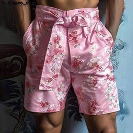 Men's Shorts American Style Fashionable Men Lace Up Rose Printed Pattern INCERUN 2024 Casual Party Shows Male Selling S-5XL