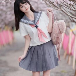 Grey Style Korean Sailor Set Women Seifuku High School Student JK Uniform Japanese Sailor Suit Cos Costumes Girls Pleated Skirt