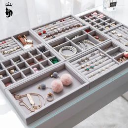 Jewellery Pouches Handmade DIY Box Drawer Storage Organiser Grey Soft Velvet Earrings Necklace Pendant Bracelet Tray