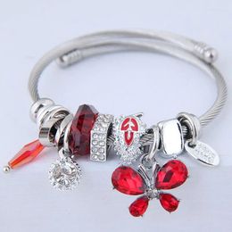 Bangle Stainless Steel Open Bracelet Butterfly Crystal Tassel Beads Beaded Handicraft Item