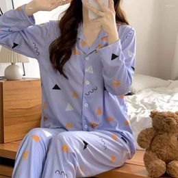 Home Clothing Women Pajama Set Cozy Wear Cartoon Print Women's Winter With Single-breasted V Neck Elastic For Cold