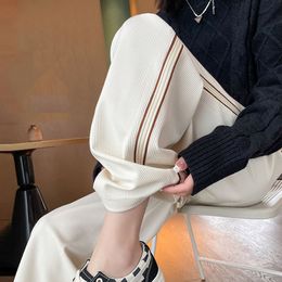 Pregnant Women Wide-legged Pants Autumn and Winter Corduroy Straight Slacks Side Stripe Trousers