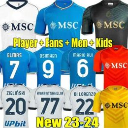 23 24 Napoli Soccer Trikot Naples Fußballhemd Zielinski Koulibaly Maglietta Insigne Mertens Mann Uniform Osimhen Kids Kit Kvaratskhelia Gedenkfeier