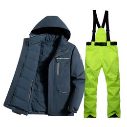 Men Down Ski Jacket Ski Pants Winter Warm Ski Suit Men Windproof Waterproof Snowboard Ski Coat Trousers Outdoor Snow Costumes