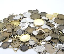 200grams Antique silver Colour pendant base antique bronze vintage stamping blank cabochon setting diy bezel tray Jewellery making6850527