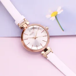 Wristwatches Elegant Lady Women's Watch Japan Quartz Hours Fashion Clock Real Leather Bracelet Cubic Zircon Girl's Birthday Gift Julius Box