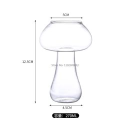 Cute Mushroom Cocktail Glass Cup with Straw for Drinks Beer Creative Clear Wine Glasses Coffee Cups Drinkware Bar Shot Glasses