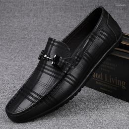Casual Shoes Italian Handmade Genuine Leather Black Formal Loafers Men's Crocodile Pattern Fashion Check Moccasins