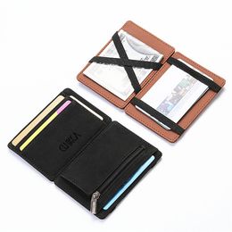 2024 New Ultra Thin Men Male PU Leather Mini Small Magic Wallets Zipper Coin Purse Pouch Plastic Credit Bank Card Case Holder