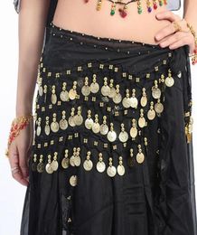 1pc Women Sexy Cute Belly Dance Hip Skirt Chiffon Wrap Scarf Belt With Gold Coins in 3 Rows 13 colors dancing accessories2255197