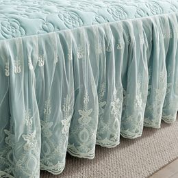 Lovely Lace Exquisite Bed Skirt with 14 inch Drop Dust Ruffle Pillowcases Quilted Bedspread Floral Pattern Coverlet Drop Nicely