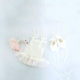 Toys Hand Crochet Mohair Outfit Photography Prop Baby Girl Lace Dress Newborn Posing Animal Toy Overall Set Photo Prop