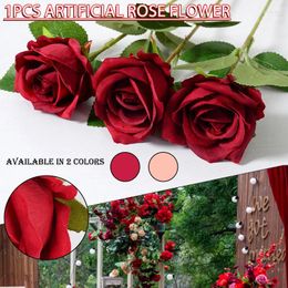 Decorative Flowers 1 Pc Artificial Rose Plants Leaves Pink Silk Fake Home Decoration Red Bouquet Roses Flower DIY Wedding Decor