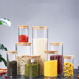 Transparent Glass Jar With Bamboo Lid Sealed Jar Household Large-Capacity Grains Tea Seasoning Jar Food Storage Bottle