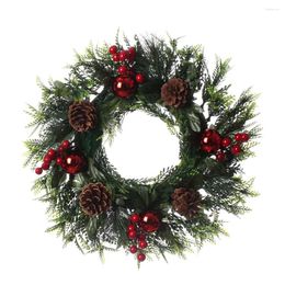 Decorative Flowers Christmas Wreath Red Fruit Pine Cone Garland Xmas Tree Wall Door Hanging Rattan For Party Navidad 2024 Year