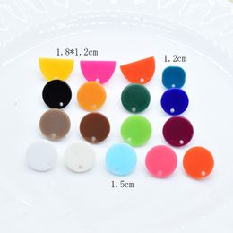 10pcs Solid Color Acrylic Geometric Earring Connector Findings Round Squre Semicircle Stud Earring Base DIY Jewelry Accessories