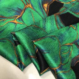 Herringbone Pattern Silk Stretch Satin Fabric Heavy Weight Black Background Green Large Flower Mulberry Silk Shirt Skirt Fabric