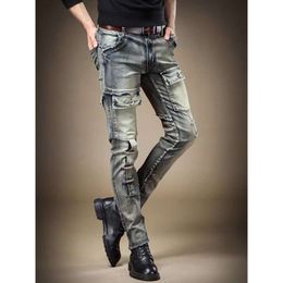 Модные бренд расстроенные джинсы, мужская стройная посадка, расстроенные маленькие ноги, персонализированная тенденция сплайсинга брюки для джинсовой ткани