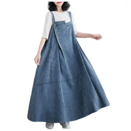 Casual Dresses Plus Size Women's Summer Plus-size Loose Denim Suspender Long Slim Woman Maxi Vestido Robe