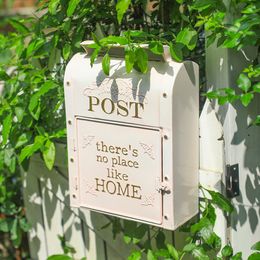 Wall Mounted Mailbox Garden Outdoor Metal Material Retro Style With Pink Leaving Message Garden Decoration