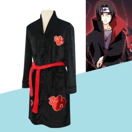 Anime Akatsuki Uchiha Itachi Cosplay Costume Akatsuki Bathrobe Red Cloud Pyjamas Sleepwear Bathrobe Winter Coat Halloween Gifts