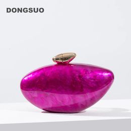 Acrylic egg shape clutch bag women designer evening party cute purse rose shell handbag High Quality 240322