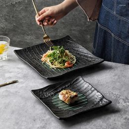 Plates 1pcs Japanese-style Ceramic Platter Black Flat Commercial Pasta Japanese Sushi Dish Home High-grade Dining Plate