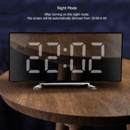 Mirror LED Digital Clock Creative Digital Alarm Clock 6inch Large Display USB Charging/Battery Powered Bedside Table Clock