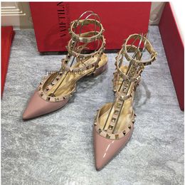 v Rivet Vvalen Pump Star Sandals Style Designer Heel Pointed Womens Stud Willow Colour Thick Shoes Summer ZQOZ