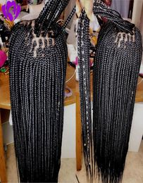 Long Blackbrownblonde Burgundy Color Box Braids Perücken Teil Spitze Frontaler Zöpfe Perücken synthetische geflochtene vordere Spitze Frauen Haare W893557